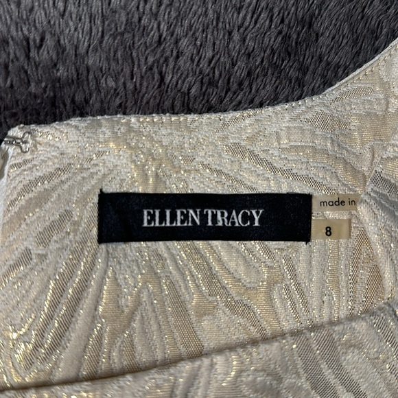 NWOT Ellen Tracy Cream & Metallic Gold Sleeveless Floral Pattern Jacquard Dress - Picture 6 of 9